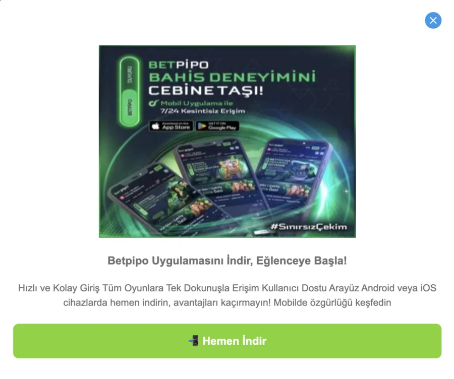 Betpipo mobil oyun arayüzü