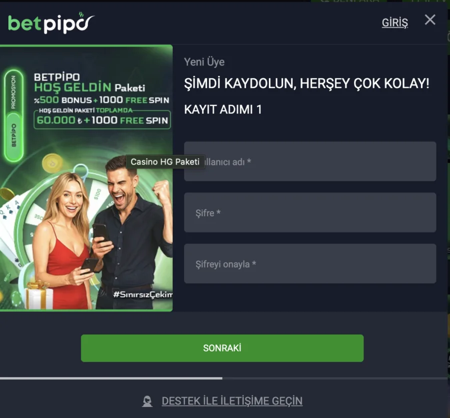 Betpipo mobil kupon paneli
